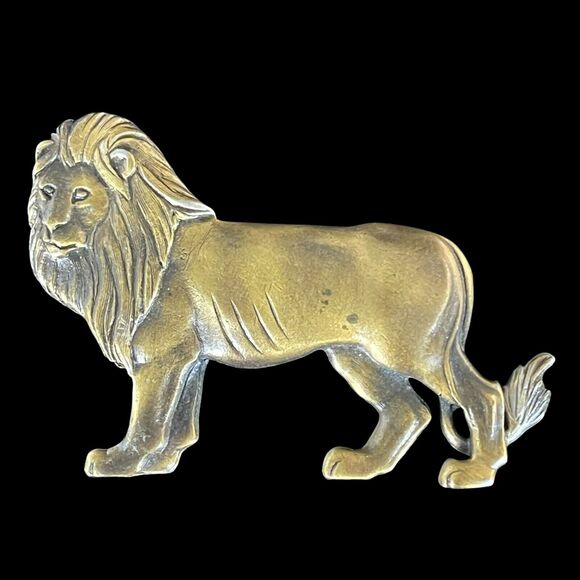 Vintage Lion Matte Gold Tone Bronze Color Brooch Pin 2.5 Inches Leo Zodiac - Picture 5 of 5